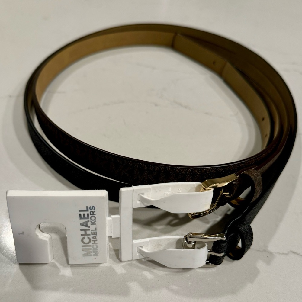 Brand New Michael Kors Signature 2 for 1 Belt set